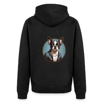 Boston Terrier Portrait Bostie Portrait - Unisex Premium Bio Zip Hoodie - Schwarz - Hinten - Nico (187cm)