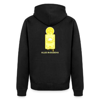 All in butter - Unisex Premium Organic Zip Hoodie - black - Back - Nico (187cm)