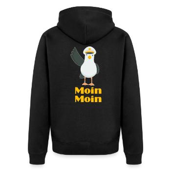 Moin Moin Möwen Kapitän - Unisex Premium Bio Zip Hoodie - Schwarz - Hinten - Nico (187cm)