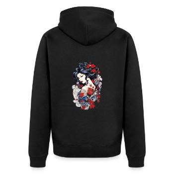 Geisha Kunst Japanische Kultur Floraler Kimono - Unisex Premium Bio Zip Hoodie - Schwarz - Hinten - Nico (187cm)