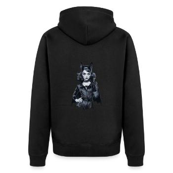 Retro Style Bat-themed Gothic für Gothik Fans - Unisex Premium Bio Zip Hoodie - Schwarz - Hinten - Nico (187cm)