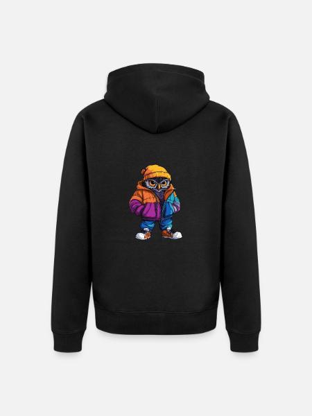 Eule Lustig Winter - Unisex Premium Bio Zip Hoodie - Schwarz