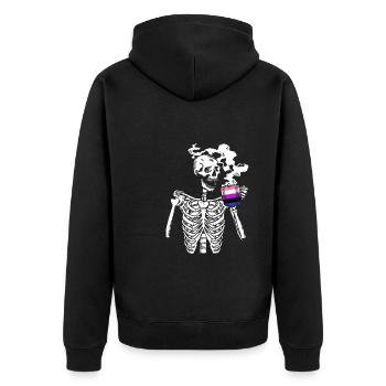 Genderfluide Skelett - Unisex Premium Bio Zip Hoodie - Schwarz - Hinten - Nico (187cm)