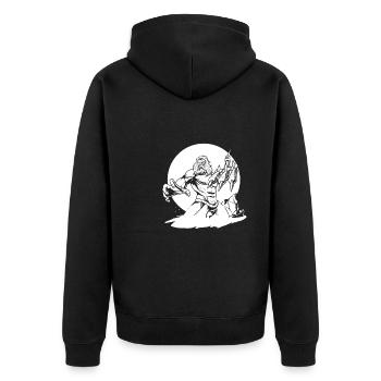 Dart Dartspieler - Unisex Premium Bio Zip Hoodie - Schwarz - Hinten - Nico (187cm)
