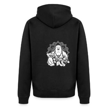 Buddha Buddhist Mandala - Unisex Premium Bio Zip Hoodie - Schwarz - Hinten - Nico (187cm)