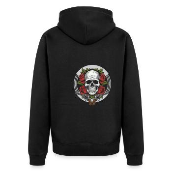 80s Rock Rosen Totenschädel - Unisex Premium Bio Zip Hoodie - Schwarz - Hinten - Nico (187cm)