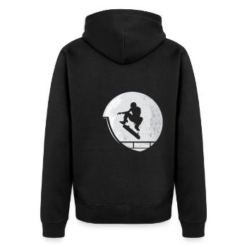 Skateboard Skater Mond - Unisex Premium Bio Zip Hoodie - Schwarz - Hinten - Nico (187cm)
