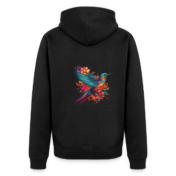 Kolibri Blumen Blumenvogel - Unisex Premium Bio Zip Hoodie - Schwarz - Hinten - Nico (187cm)