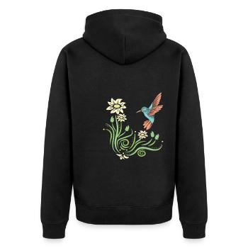Kolibri Blumen Blumenvogel - Unisex Premium Bio Zip Hoodie - Schwarz - Hinten - Nico (187cm)