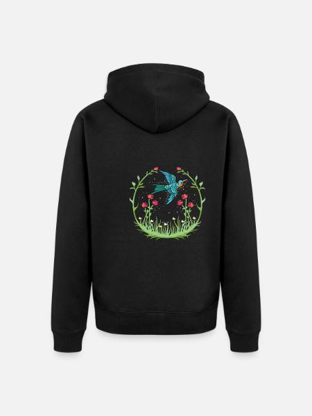 Hummingbird, Flowers, Flower Bird - Unisex Premium Organic Zip Hoodie - black