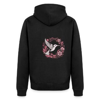 Kolibri Blumen - Unisex Premium Bio Zip Hoodie - Schwarz - Hinten - Nico (187cm)