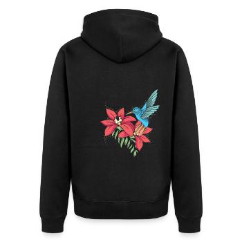 Kolibri Blumen Blumenvogel - Unisex Premium Bio Zip Hoodie - Schwarz - Hinten - Nico (187cm)