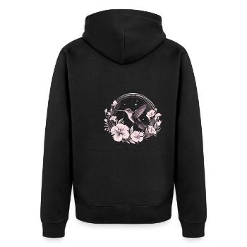 Kolibri Blumen - Unisex Premium Bio Zip Hoodie - Schwarz - Hinten - Nico (187cm)