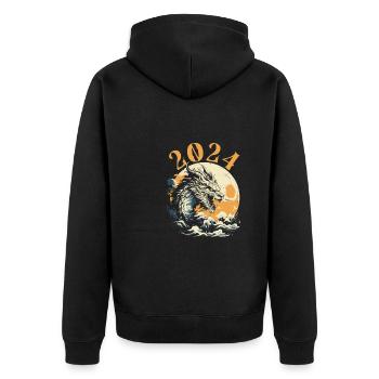 Jahr Des Drachen 2024 - Unisex Premium Bio Zip Hoodie - Schwarz - Hinten - Nico (187cm)