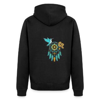 Hummingbird Dreamcatcher Bird - Unisex Premium Organic Zip Hoodie - black - Back - Nico (187cm)