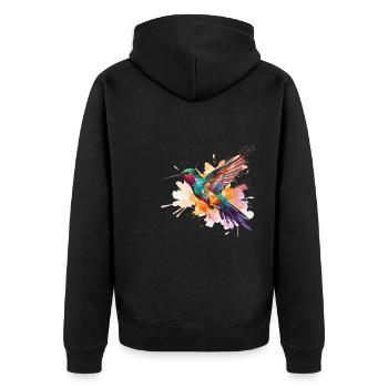 Kolibri Watercolor Hummingbird - Unisex Premium Bio Zip Hoodie - Schwarz - Hinten - Nico (187cm)