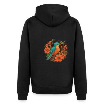 Kolibri Blumen - Unisex Premium Bio Zip Hoodie - Schwarz - Hinten - Nico (187cm)