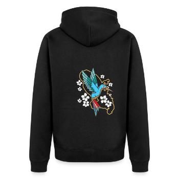 Kolibri Blumen - Unisex Premium Bio Zip Hoodie - Schwarz - Hinten - Nico (187cm)
