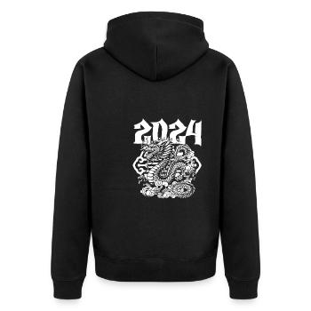 Jahr Des Drachen 2024 - Unisex Premium Bio Zip Hoodie - Schwarz - Hinten - Nico (187cm)