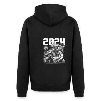 Jahr Des Drachen 2024 - Unisex Premium Bio Zip Hoodie - Schwarz - Hinten - Nico (187cm)