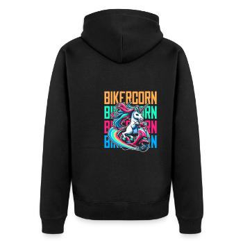 Motorroller Einhorn Scootercorn - Unisex Premium Bio Zip Hoodie - Schwarz - Hinten - Nico (187cm)