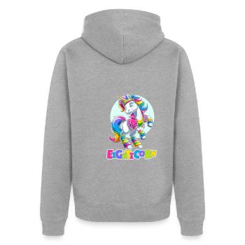 80s Achtziger Einhorn Eighticorn - Unisex Premium Bio Zip Hoodie - Grau meliert - Hinten - Nico (187cm)