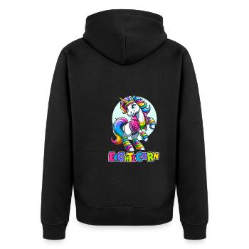 80s Achtziger Einhorn Eighticorn - Unisex Premium Bio Zip Hoodie - Schwarz - Hinten - Nico (187cm)