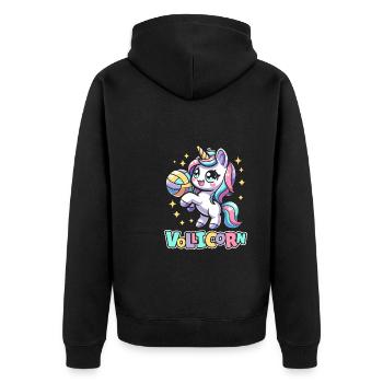 Volleyball Volleyballer Einhorn Vollicorn - Unisex Premium Bio Zip Hoodie - Schwarz - Hinten - Nico (187cm)