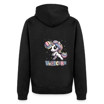 Volleyball Volleyballer Einhorn Vollicorn - Unisex Premium Bio Zip Hoodie - Schwarz - Hinten - Nico (187cm)