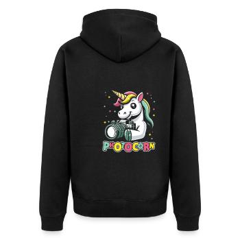 Fotograf Fotografie Kamera Einhorn Photocorn - Unisex Premium Bio Zip Hoodie - Schwarz - Hinten - Nico (187cm)