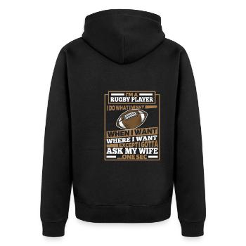 Rugby - Unisex Premium Bio Zip Hoodie - Schwarz - Hinten - Nico (187cm)