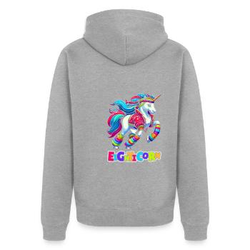 80s Achtziger Einhorn Eighticorn - Unisex Premium Bio Zip Hoodie - Grau meliert - Hinten - Nico (187cm)