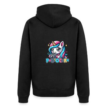 Fotograf Fotografie Kamera Einhorn Photocorn - Unisex Premium Bio Zip Hoodie - Schwarz - Hinten - Nico (187cm)
