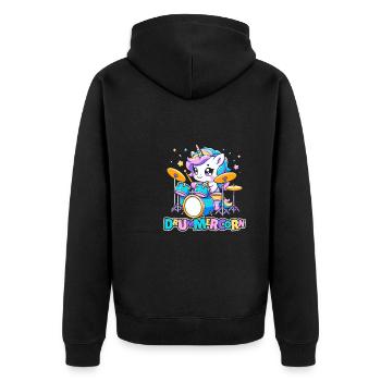 Schlagzeug Drummer Schlagzeuger Einhorn - Unisex Premium Bio Zip Hoodie - Schwarz - Hinten - Nico (187cm)