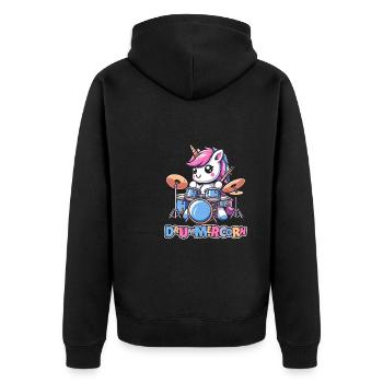 Schlagzeug Drummer Schlagzeuger Einhorn - Unisex Premium Bio Zip Hoodie - Schwarz - Hinten - Nico (187cm)