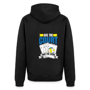 Volleyball Volleyballer Ass Karte - Unisex Premium Bio Zip Hoodie - Schwarz - Hinten - Nico (187cm)