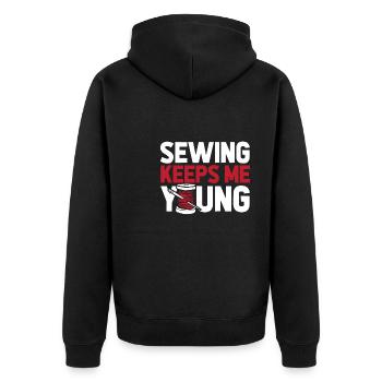 Sewing Sewing Machine - Unisex Premium Organic Zip Hoodie - black - Back - Nico (187cm)