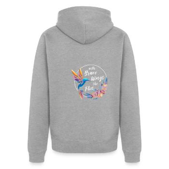 Kolibri Mutig Motivierend - Unisex Premium Bio Zip Hoodie - Grau meliert - Hinten - Nico (187cm)