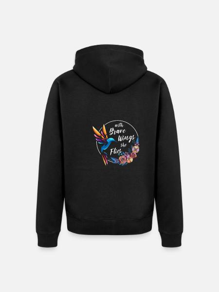 Hummingbird, Courageous, Motivating - Unisex Premium Organic Zip Hoodie - black