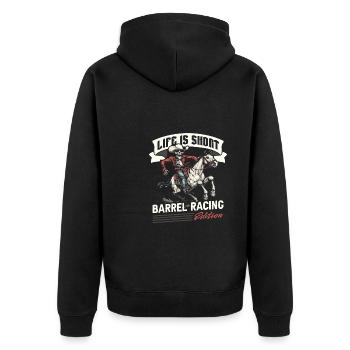 Fassrennen Westernreiten Barrel Racing - Unisex Premium Bio Zip Hoodie - Schwarz - Hinten - Nico (187cm)