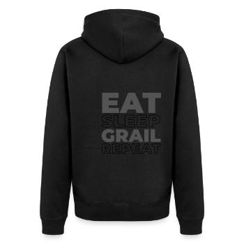 Sneakers Gral Eat Sleep Repeat - Unisex Premium Bio Zip Hoodie - Schwarz - Hinten - Nico (187cm)