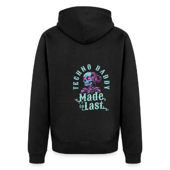Techno Raver Skelett Fathers Day Dad - Unisex Premium Bio Zip Hoodie - Schwarz - Hinten - Nico (187cm)