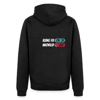Kung Fu Kung Fu On World Off - Unisex Premium Bio Zip Hoodie - Schwarz - Hinten - Nico (187cm)