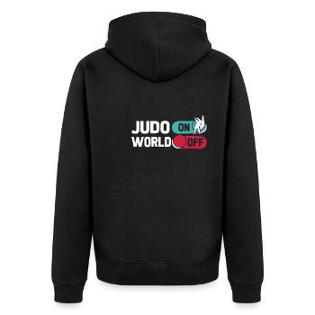 Judoka Judo On World Off - Unisex Premium Bio Zip Hoodie - Schwarz - Hinten - Nico (187cm)