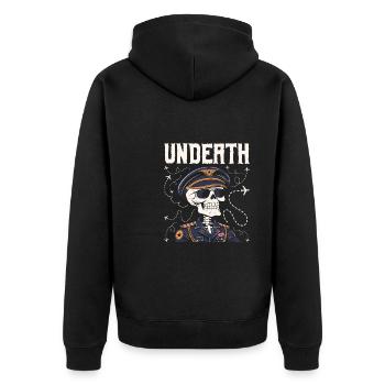 Flugzeug Pilot Skelett Undeath - Unisex Premium Bio Zip Hoodie - Schwarz - Hinten - Nico (187cm)