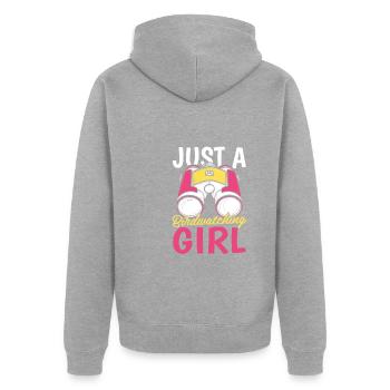Vogelbeobachter Just A Birdwatching Girl - Unisex Premium Bio Zip Hoodie - Grau meliert - Hinten - Nico (187cm)