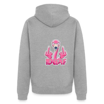 Flamingo Es Ist Mir Scheißegal Idgaf - Unisex Premium Bio Zip Hoodie - Grau meliert - Hinten - Nico (187cm)