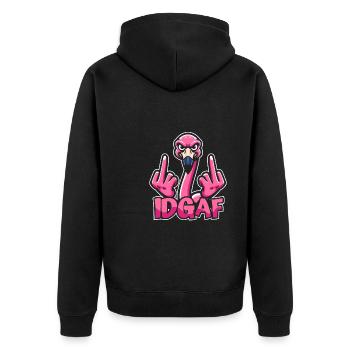Flamingo Es Ist Mir Scheißegal Idgaf - Unisex Premium Bio Zip Hoodie - Schwarz - Hinten - Nico (187cm)