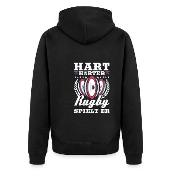 Rugby - Unisex Premium Bio Zip Hoodie - Schwarz - Hinten - Nico (187cm)