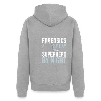 Forensik Forensiker - Unisex Premium Bio Zip Hoodie - Grau meliert - Hinten - Nico (187cm)